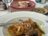 chicken with sesame, cashews, mango and prunes