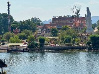A Chinese resort hotel on the other side of the river.  Seen while walking across it.