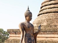 The second temple was Wat Sa Si - where the only walking Buddha exists - apparently   The 'Chedi' (bell-shaped structure behind the Buddha) is in the Hindu style from Sri Lanka.